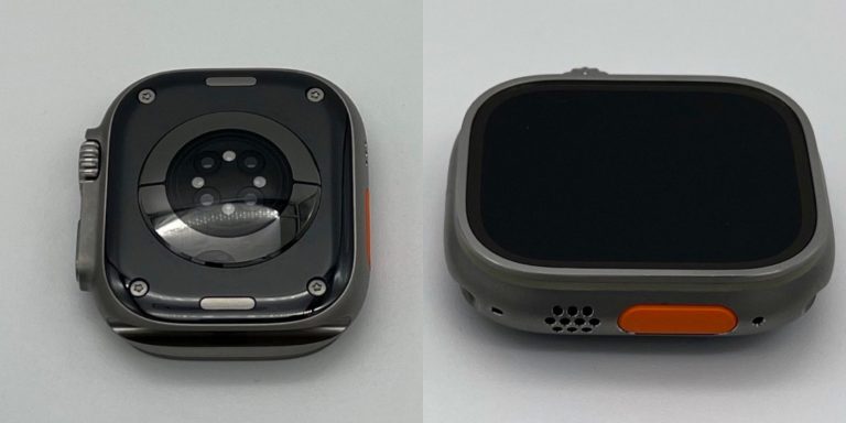 Les images montrent un prototype d’Apple Watch Ultra avec un dos en céramique noire