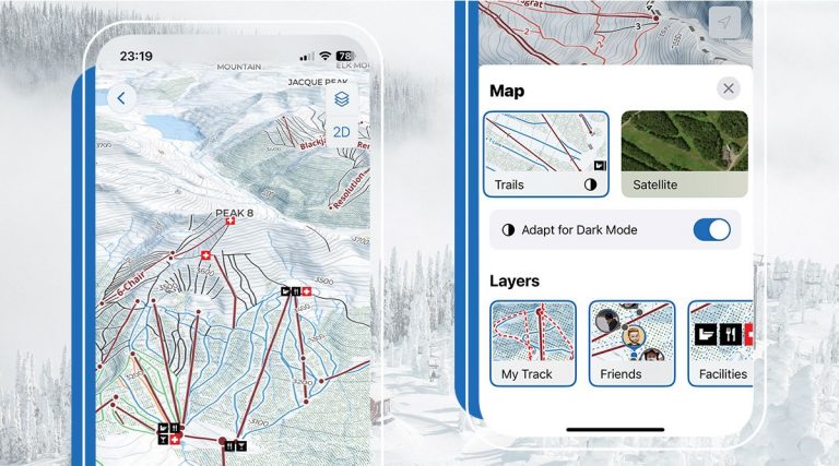 L’application de suivi des pistes de ski et des parcours lance des cartes 3D, la recherche de stations et la planification de voyages