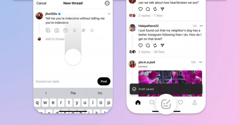 L’application Threads ajoute un accès rapide à la caméra et une option pour enregistrer les brouillons