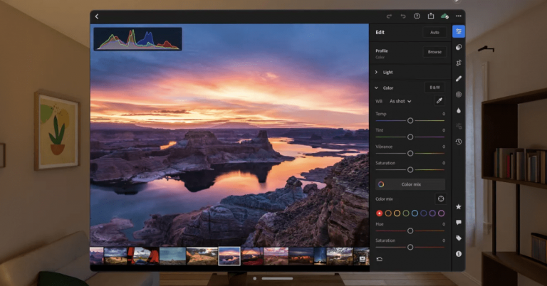 Lightroom sur Vision Pro est simple et intuitif, mais à un rythme plus lent