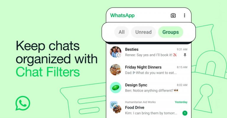 Le chat WhatsApp filtre les messages non lus et les groupes