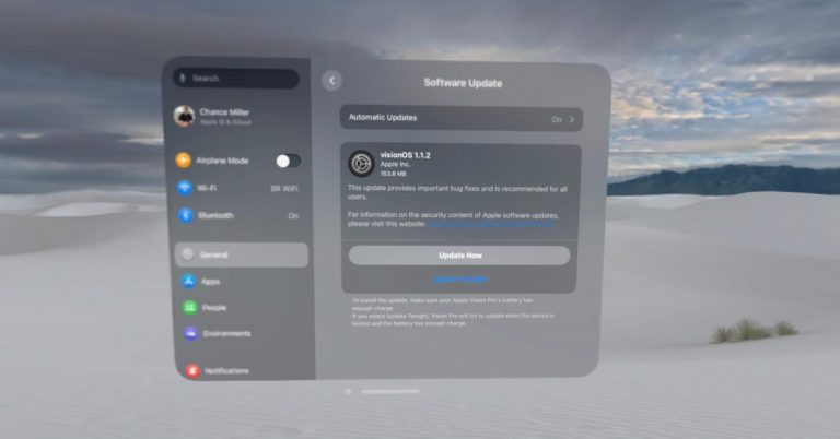 Apple publie la mise à jour du logiciel visionOS 1.1.2 pour Vision Pro