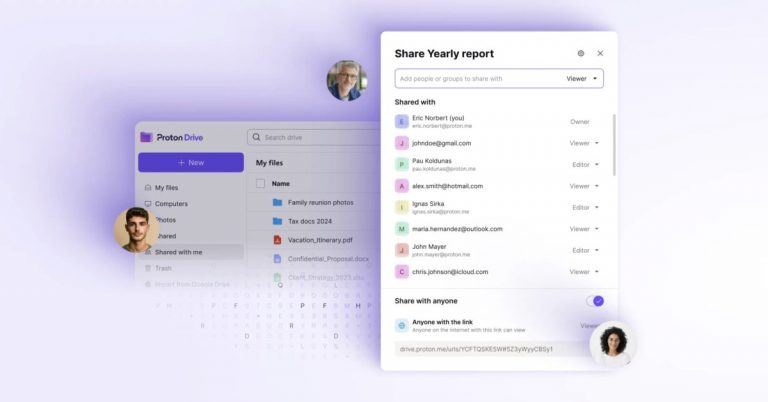 Proton Drive bénéficie d’options de partage avancées basées sur un cryptage de bout en bout