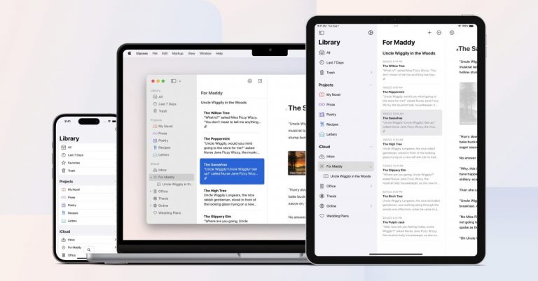 L’application d’écriture Ulysses pour Mac, iPad et iPhone bénéficie de liens internes, d’une navigation dans l’historique, etc.