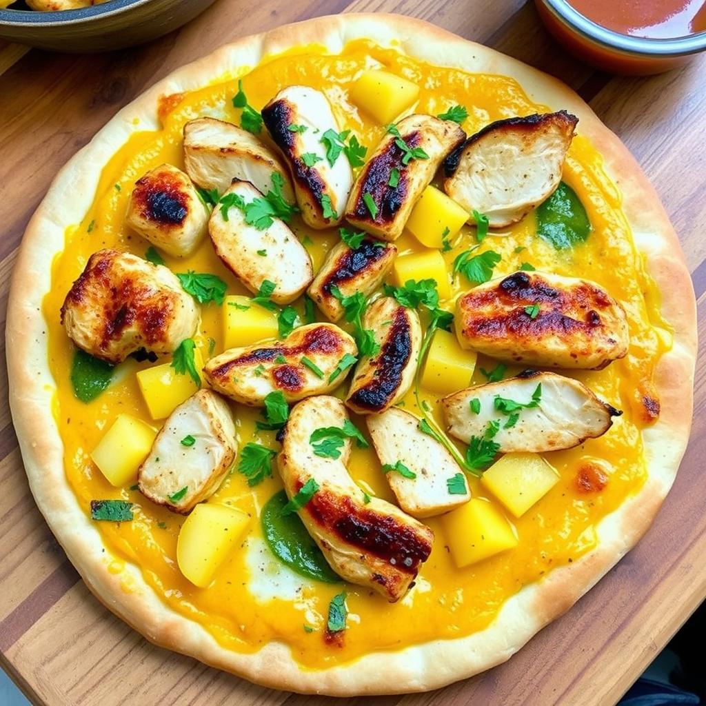 pizza maison poulet au curry ananas