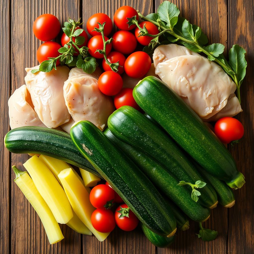 ingrédients poulet, courgettes, tomates cerises, substitutions