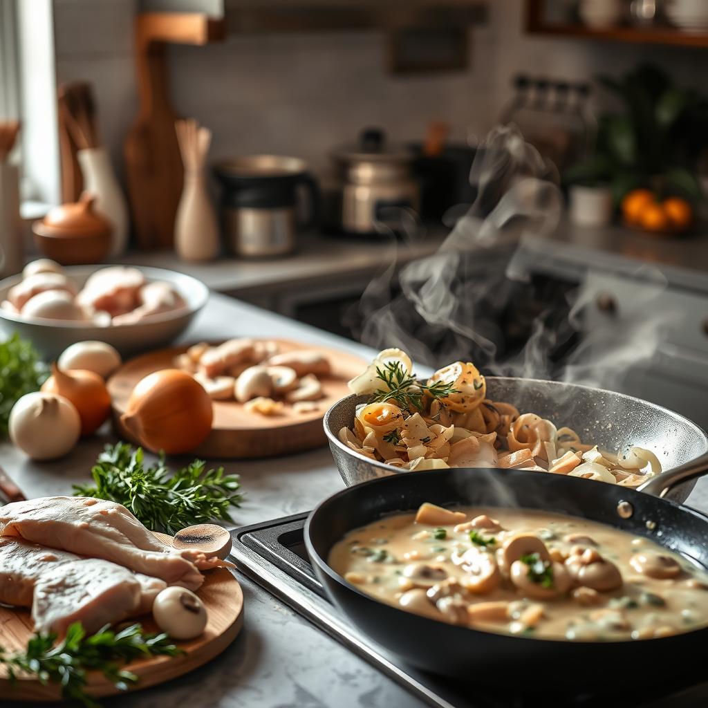 préparation Poulet Stroganoff