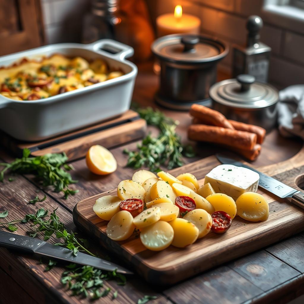 préparation gratin de pommes de terre au chorizo et camembert