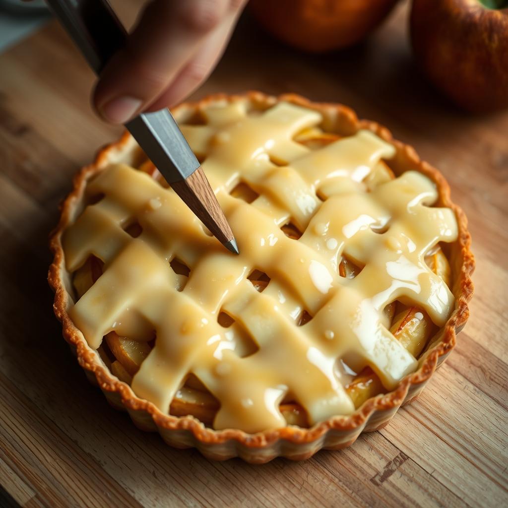 Finition de la tarte avec gelée d'abricot