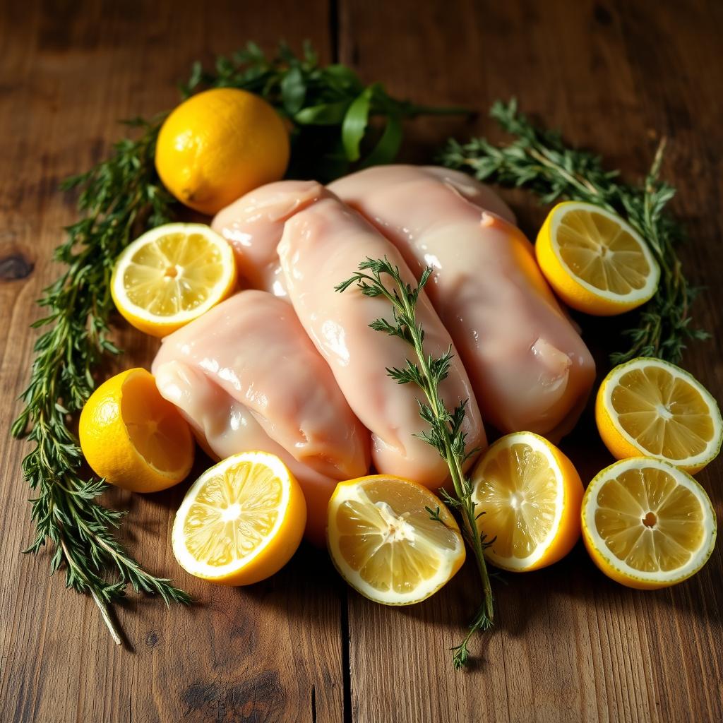 Ingrédients pour poulet au citron et thym