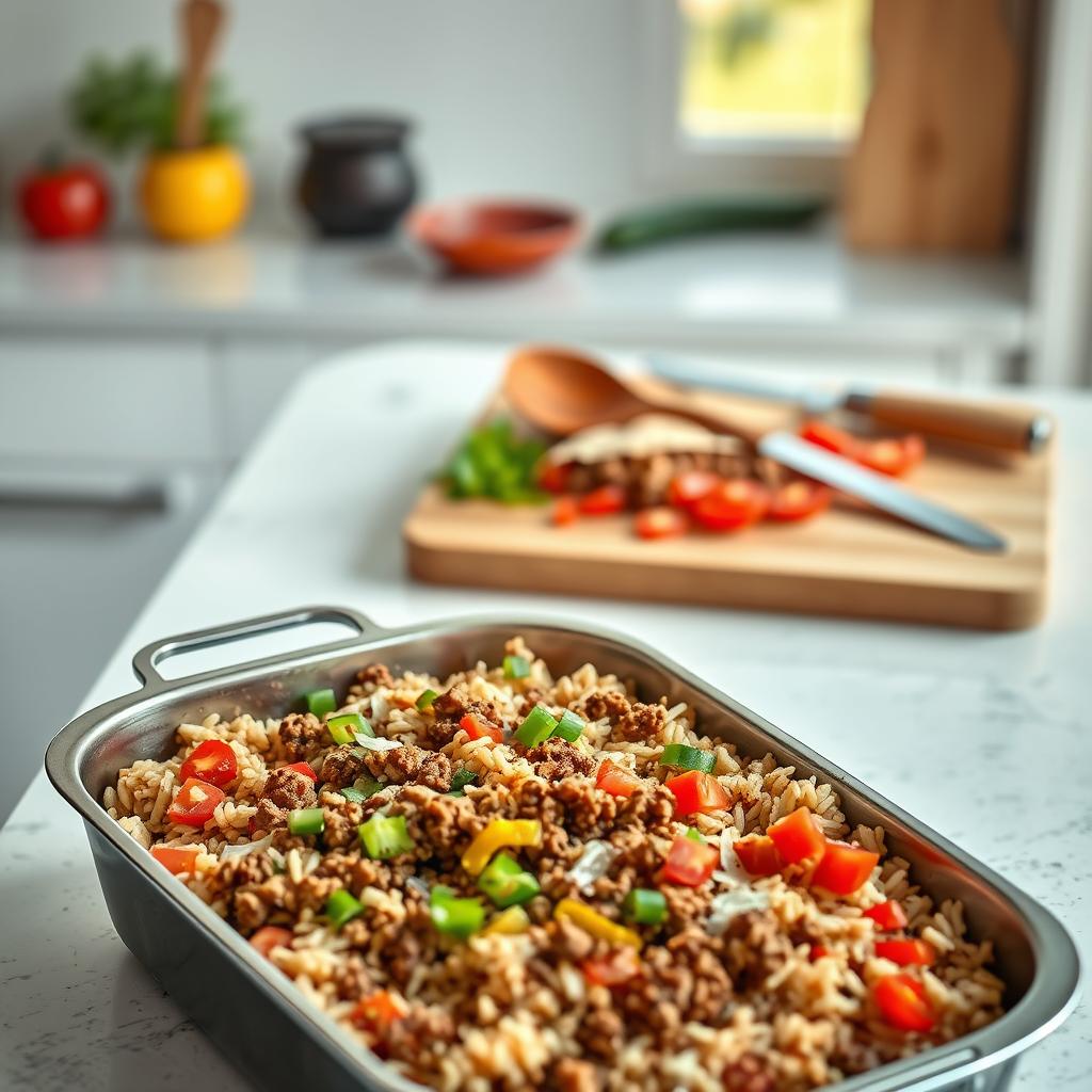 Étapes de cuisson du Gratin Mexicain de Riz à la Viande Hachée