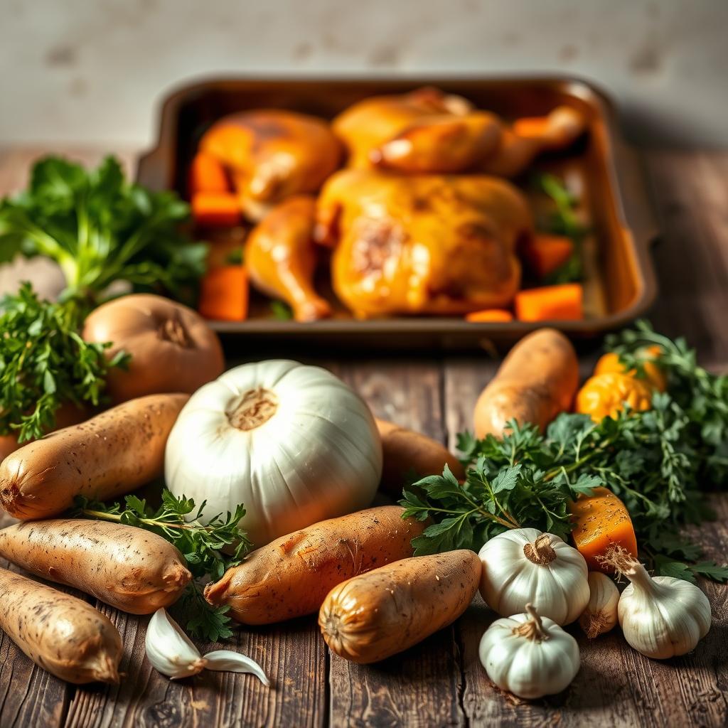 ingrédients pour cuisses de poulet rôties aux patates douces