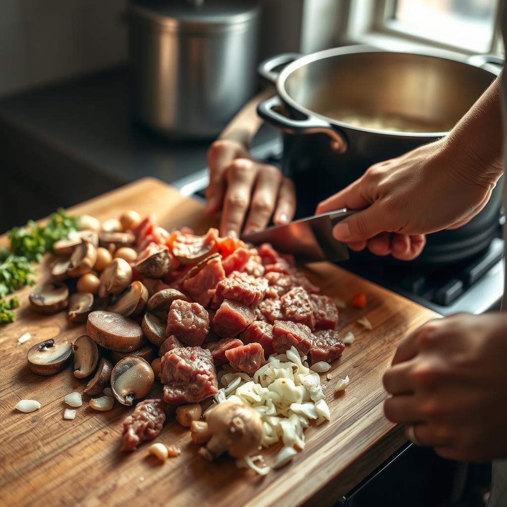 préparation Bœuf Stroganoff