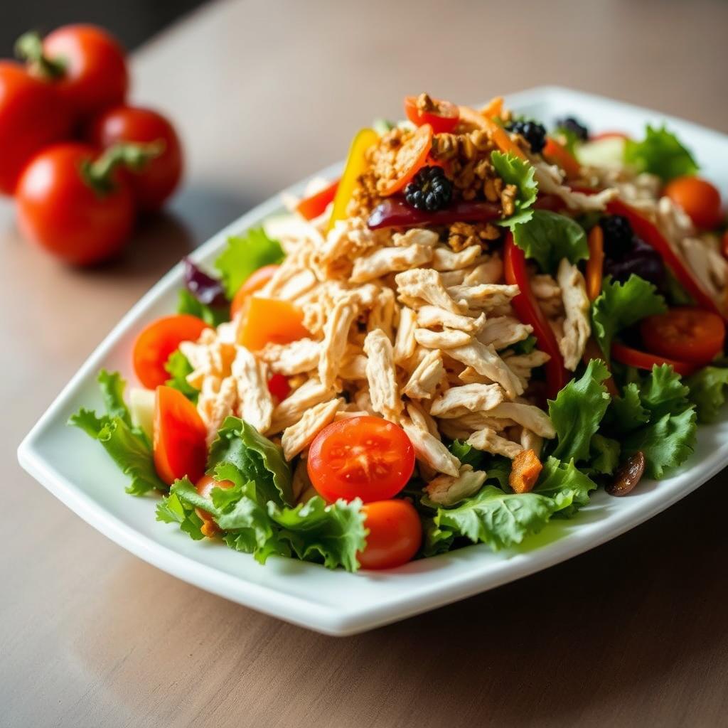 présentation de salade de poulet gourmande