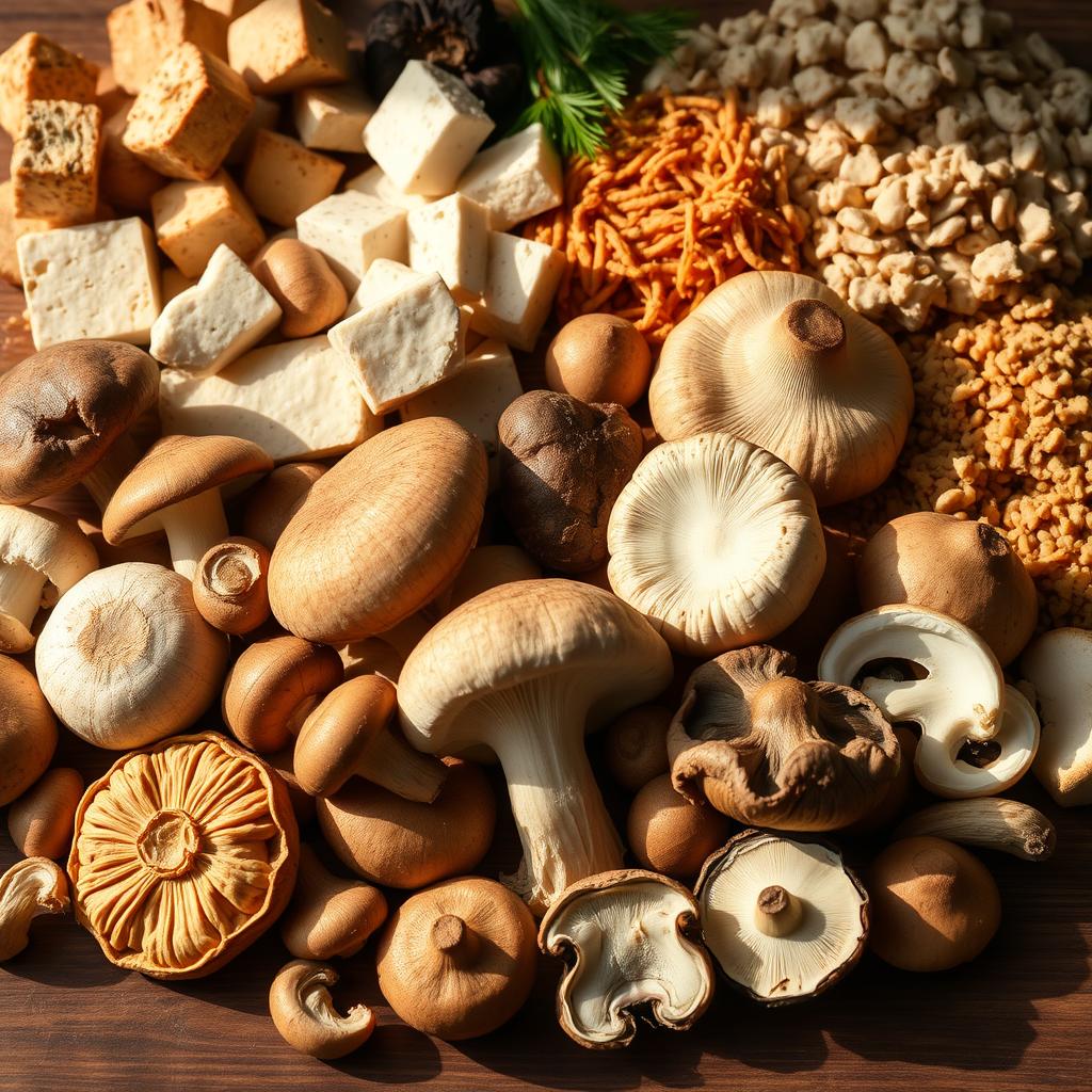 substituts pour le poulet et choix de champignons